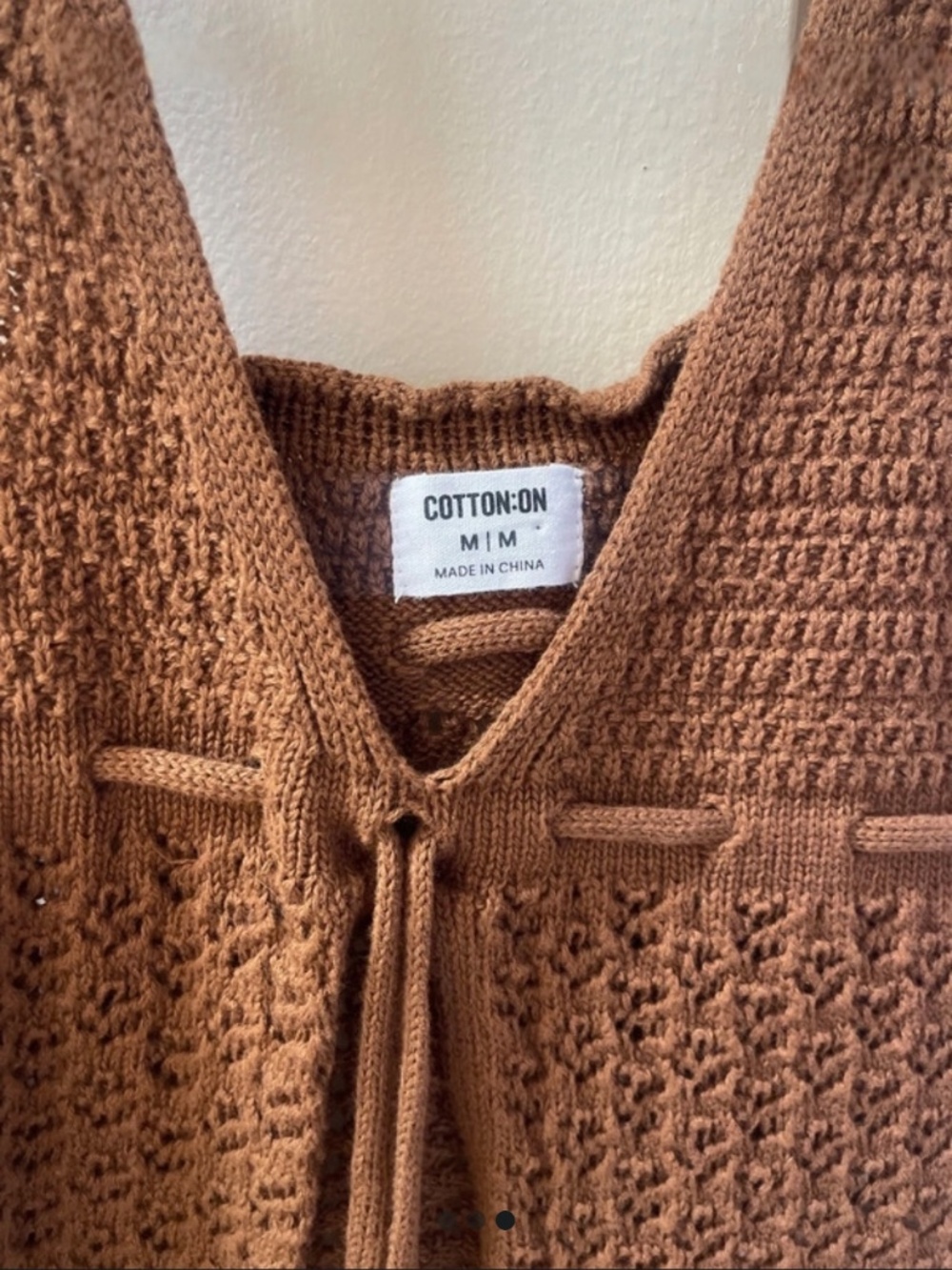 Cotton On Brown Crochet Knit Tie Front Halter Cami - Picture 2 of 2